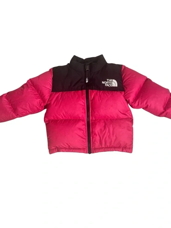 North Face Toddler Girls Retro 96’ Nuptse 700 Down Puffer Jacket Pink Black - Picture 2 of 8